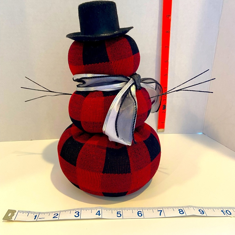 Snowman Plaid Fabric Stuffed Red & Black Top Hat